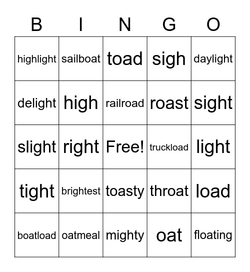 oa and igh words Bingo Card