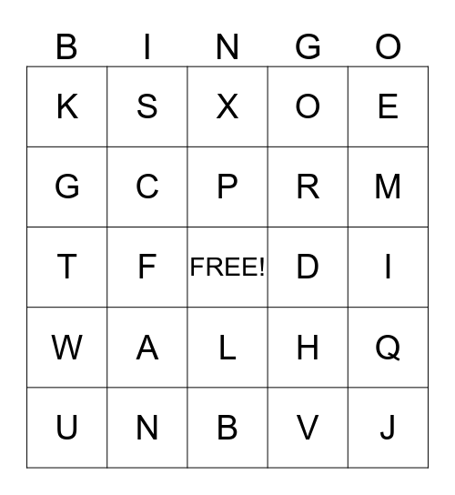 ALPHABET BINGO Card