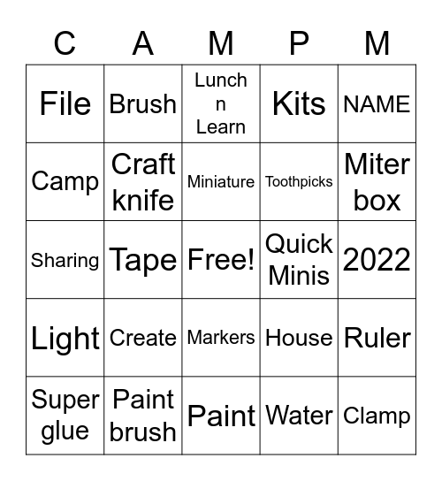 Camp Make-a-Mini 2022 Bingo Card