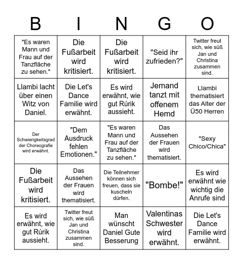 Let's Dance Bingo - 2021 Edition Bingo Card