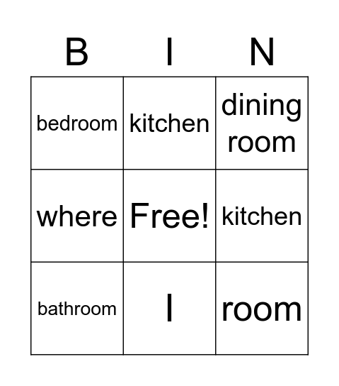 rooms Bingo Card