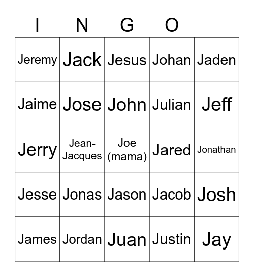 jokemon Bingo Card