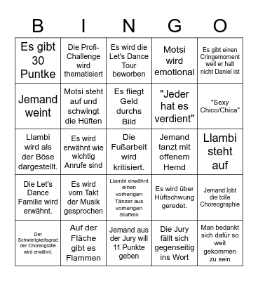 Let's Dance Finale 2022 Bingo Card