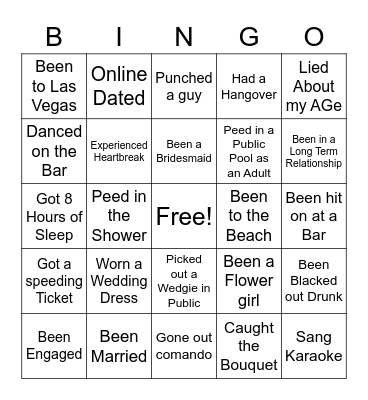 Never Have I Ever... Bingo Card