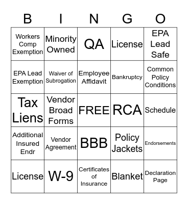 Documents Bingo Card