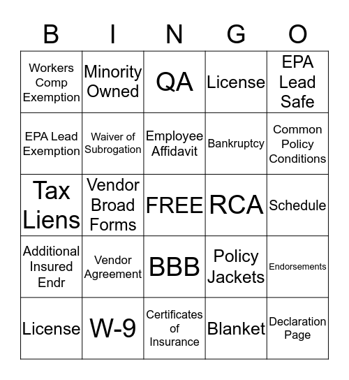 Documents Bingo Card