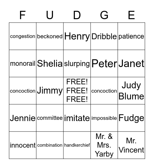 Tales of a Fourth Grade Nothing Bingo Card