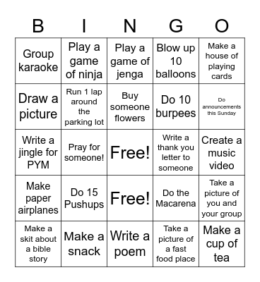 PYMSH Friday Night Bingo Card