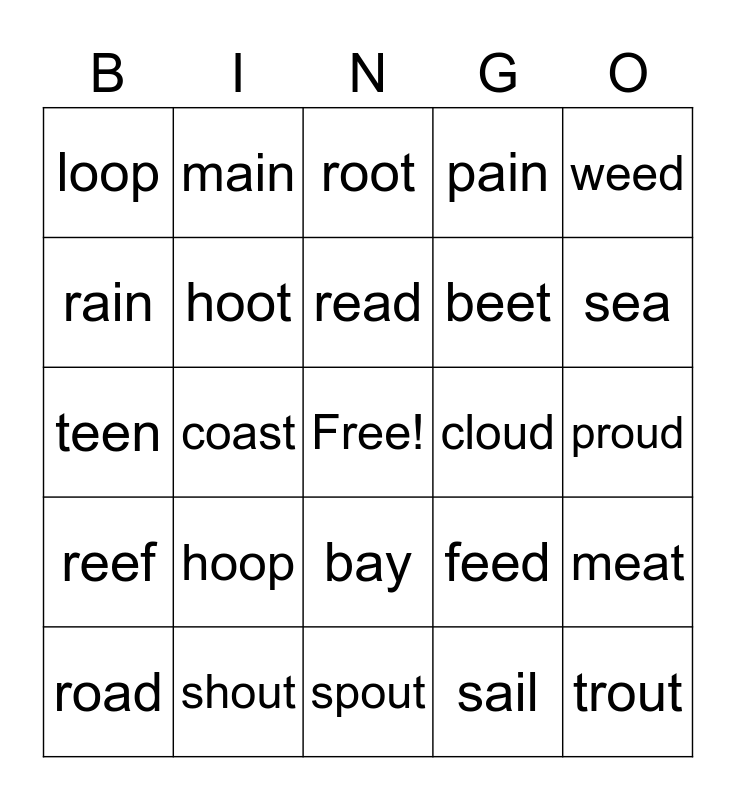 Vowel Team Bingo Card