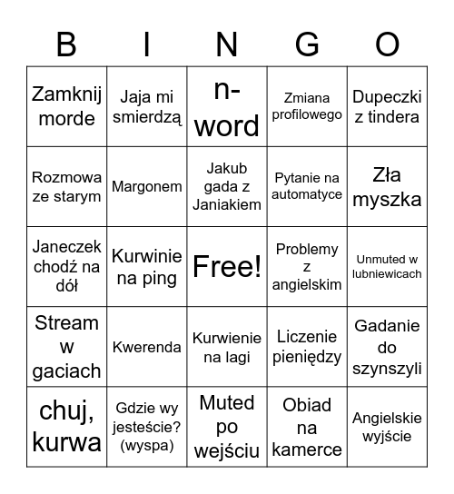 Janiak Bingo Card