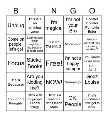 Moranland Bingo Card