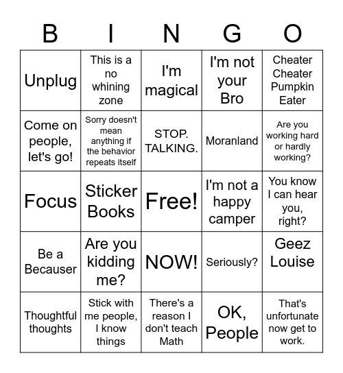 Moranland Bingo Card