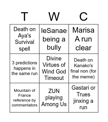 Touhou 10 TWC 2022 BINGO Card
