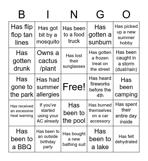 Summer Activities KANA Bingo Card