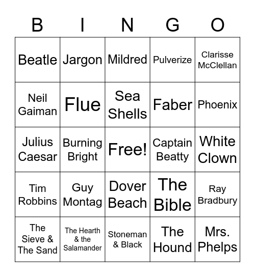 F451 Bingo Card