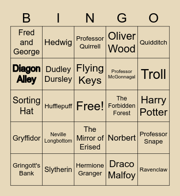 Sorcerer's Stone Bingo Card