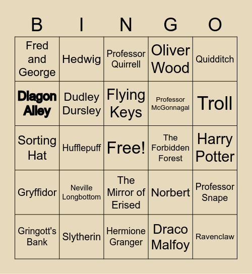 Sorcerer's Stone Bingo Card