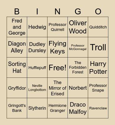 Sorcerer's Stone Bingo Card