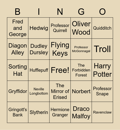 Sorcerer's Stone Bingo Card