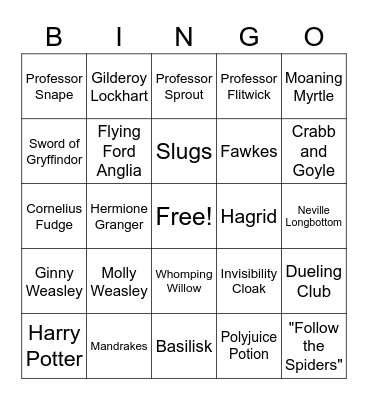 Chamber of Secrets Bingo Card