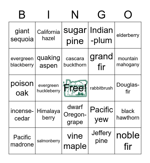 Tree & Shrubs of Oregon Bingo Card