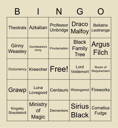 Order of the Phoenix Bingo Card