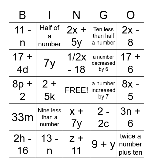 Translate Verbal Expressions Bingo Card