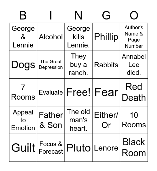 ELA Review Bingo Card