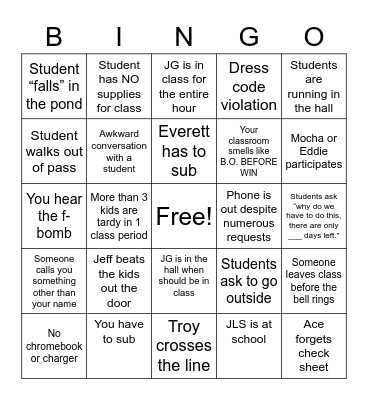 Last Week Bingo Card