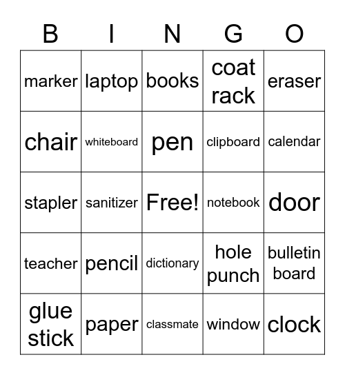 In The Classroom Bingo Card