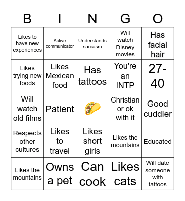 Are you my type? Bingo Card