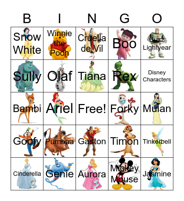 Disney Characters Bingo Card