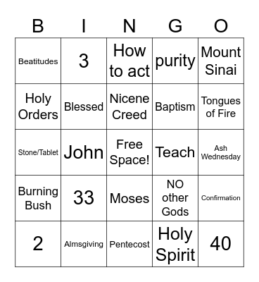 BIBLE BINGO Card