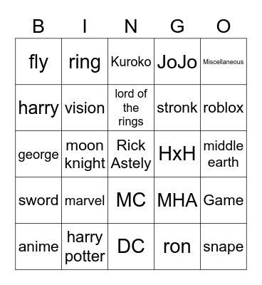 sussy baka Bingo Card