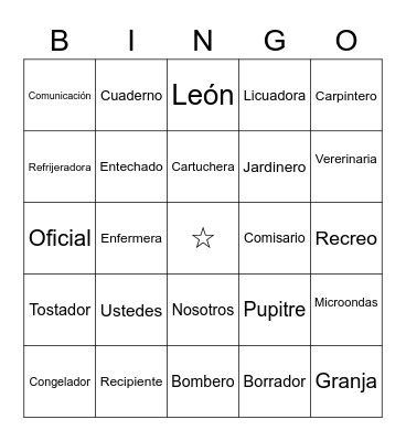 Palabras Bingo Card
