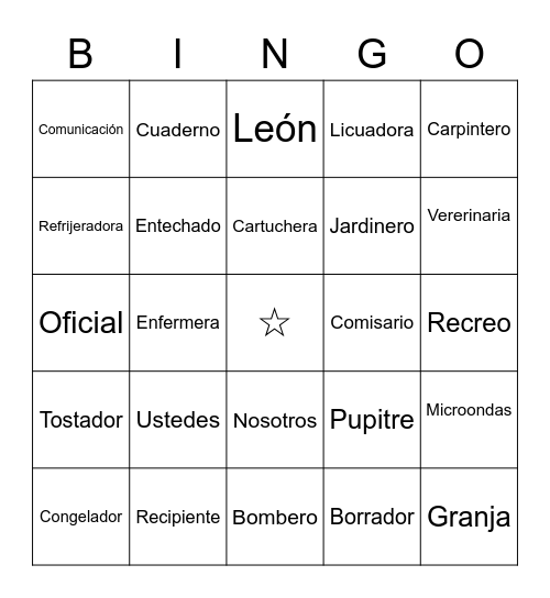Palabras Bingo Card