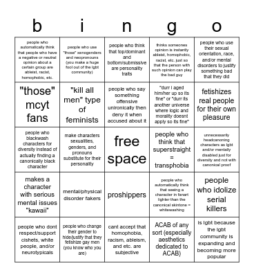 people i do not like bingo Card