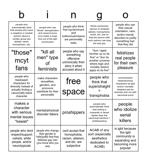 people i do not like bingo Card