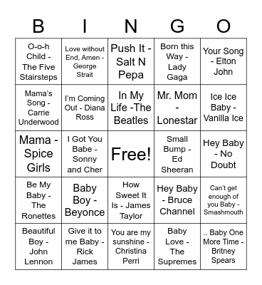 Mary Kate’s Baby Bingo! Bingo Card