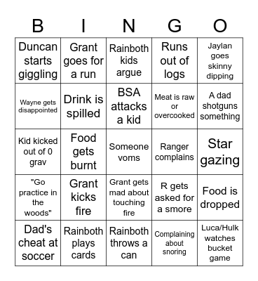 Camping 2022 Bingo Card