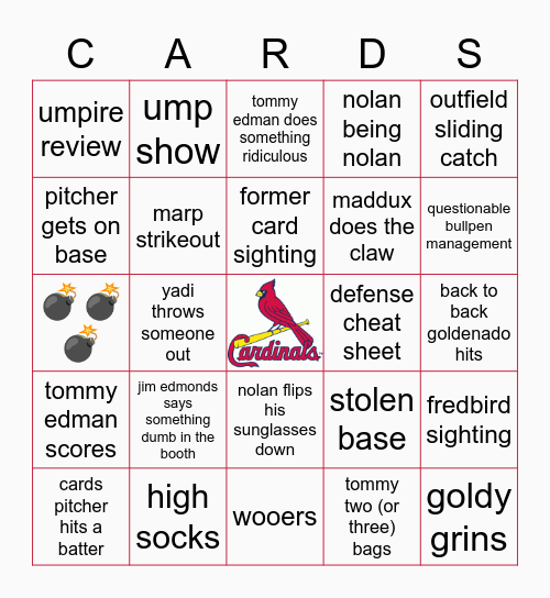 2021 St. Louis Cardinals Bingo Card