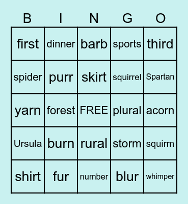 R-controlled Vowel Bingo Card