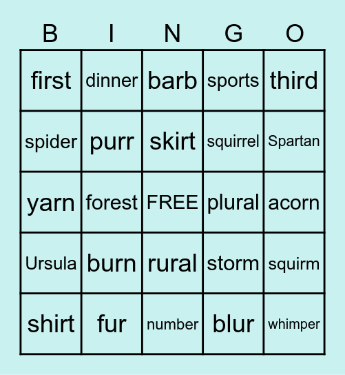 R-controlled Vowel Bingo Card
