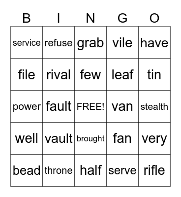 MINIMAL PAIRS Bingo Card