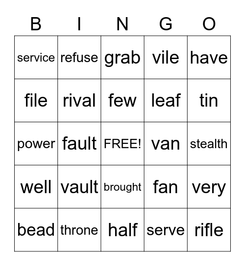 MINIMAL PAIRS Bingo Card