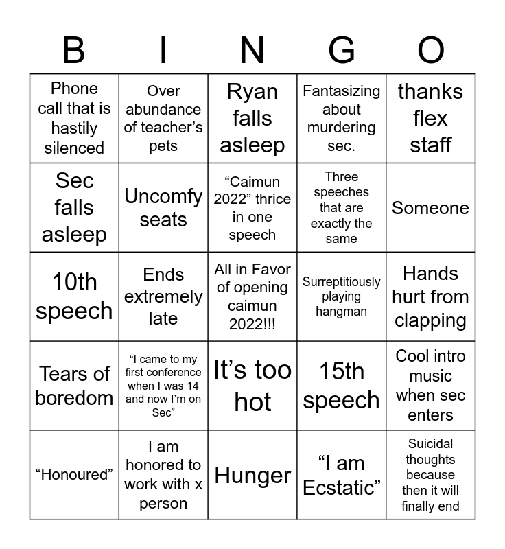 opening ceremonies Bingo Card