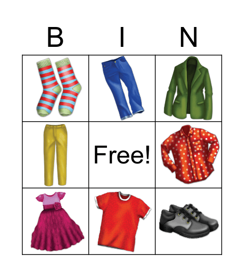 CLOTHES Bingo Card