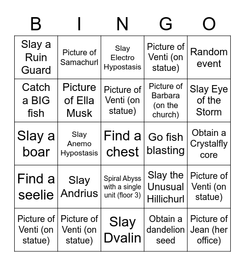 Genshin Bingo Card