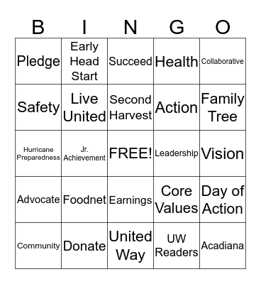 United Way Bingo Card