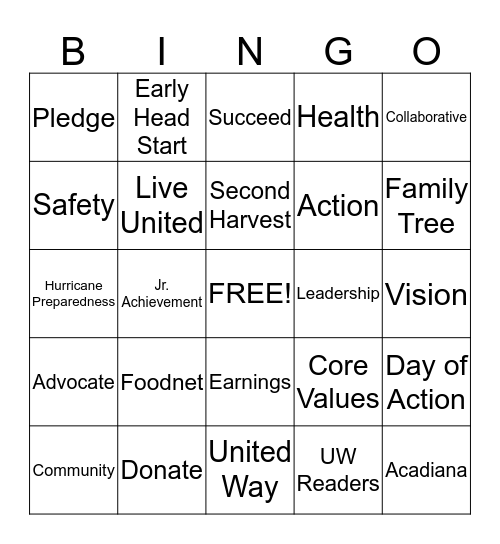 United Way Bingo Card